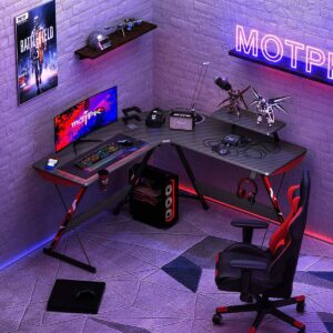 Contemporary L-Shape Gaming Desk with Steel Legs for Bedroom - Without Chairs by animepostdaily